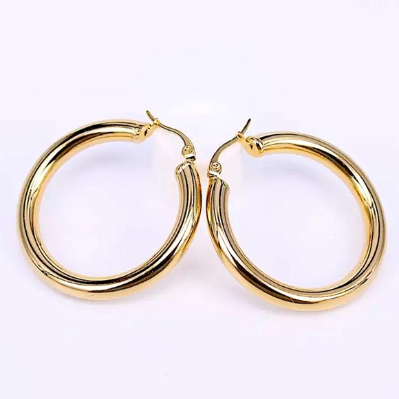 NEW GOLD 40mm HOOP MINIMALIST THICK EARRINGS - Picture 1 of 4